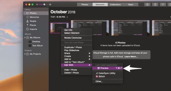 Отправка фото в Preview для простого редактирования