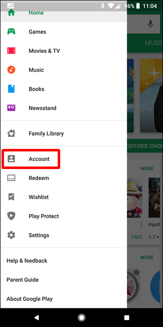 Экран управления Семьёй в Play Маркете