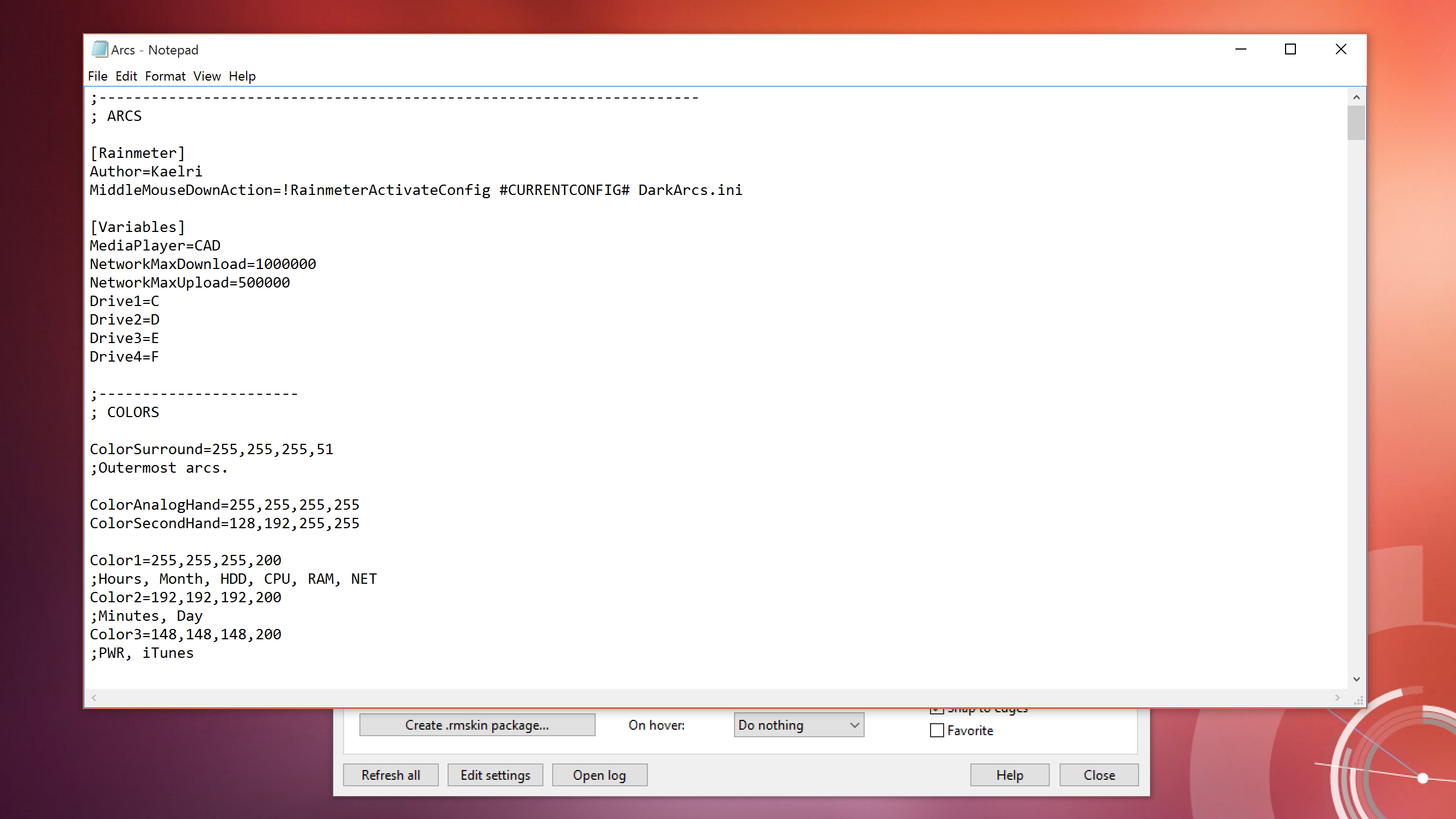 Редактирование конфигурации скина в текстовом редакторе