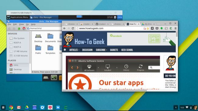 Рабочий стол Linux в Chrome OS: окно и полноэкранный режим