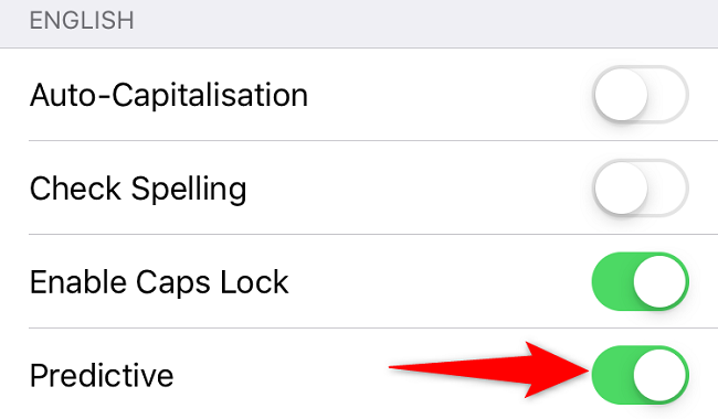Включение опции Predictive в настройках клавиатуры
