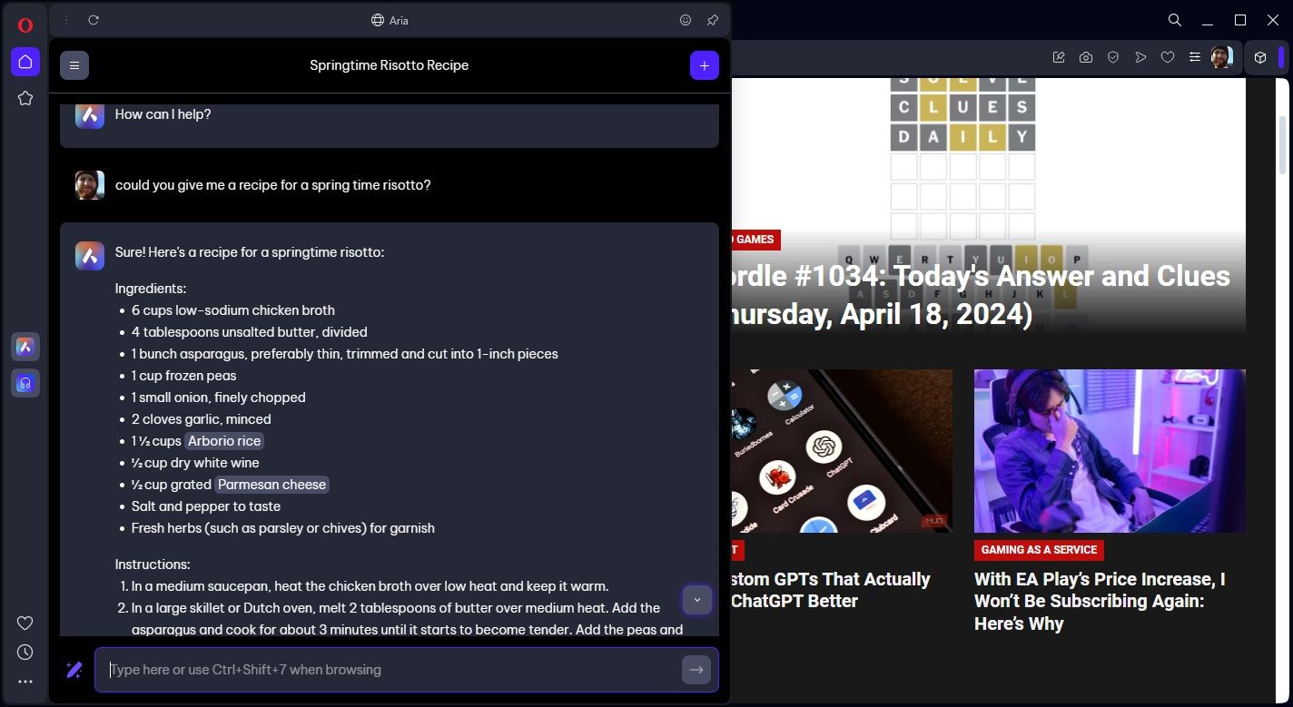 Aria использует части предыдущего ответа для нового запроса