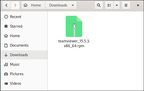 Загруженный RPM-пакет TeamViewer в файловом менеджере