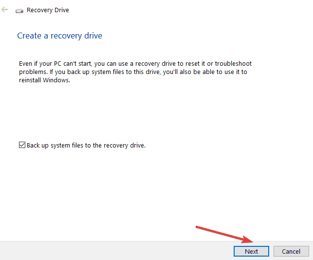 Пункт «Create a recovery drive» в Windows