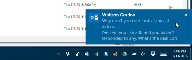 Пример системного уведомления Windows о новом письме
