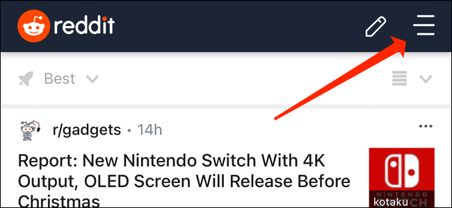 Нажмите трёхстрочное меню в правом верхнем углу мобильной версии Reddit