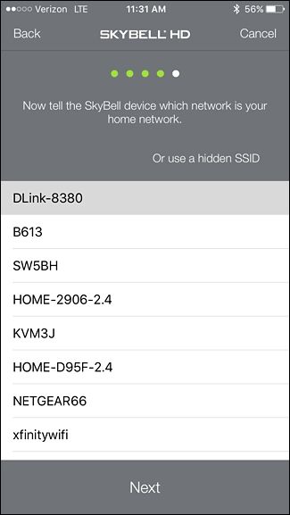 Выбор домашней Wi‑Fi сети в приложении SkyBell