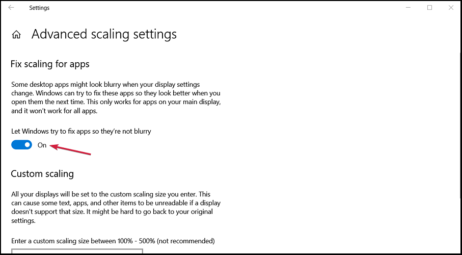 Переключатель «Разрешить Windows попытаться исправить приложения»