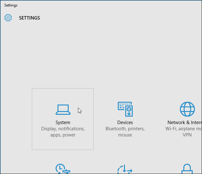 Ícone Sistema nas Configurações