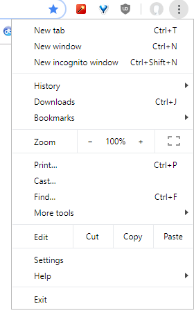 Меню Google Chrome — кнопка 'Настройка и управление'