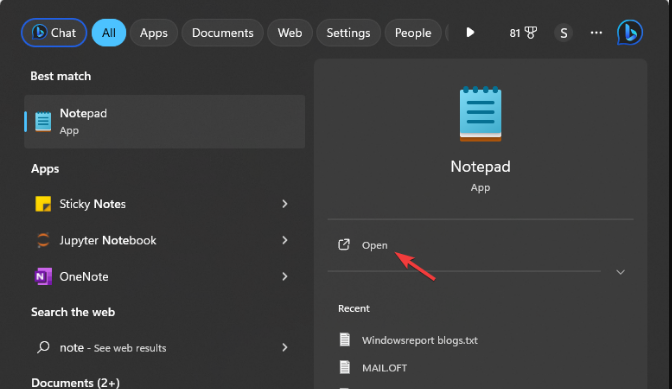 Запуск Блокнота из поиска