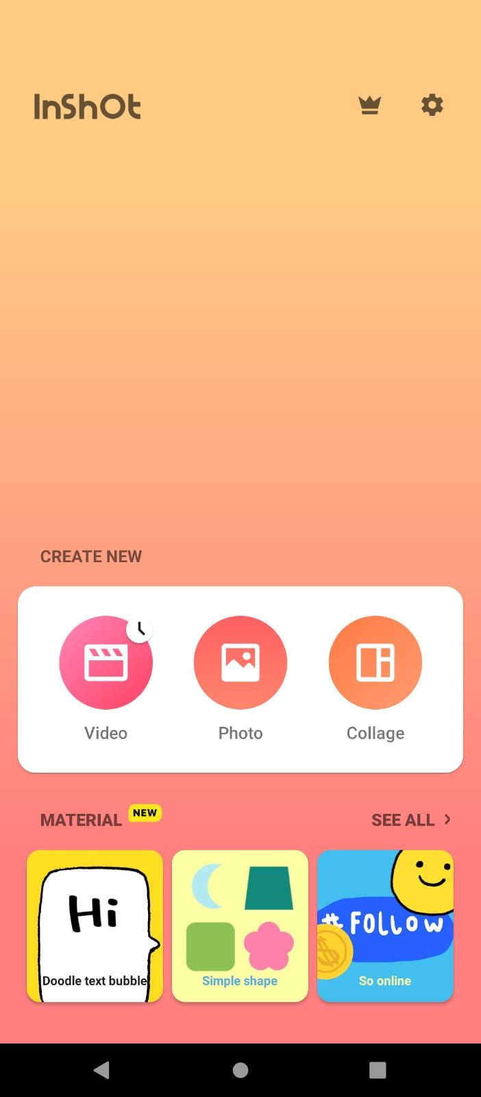 Главный экран приложения InShot