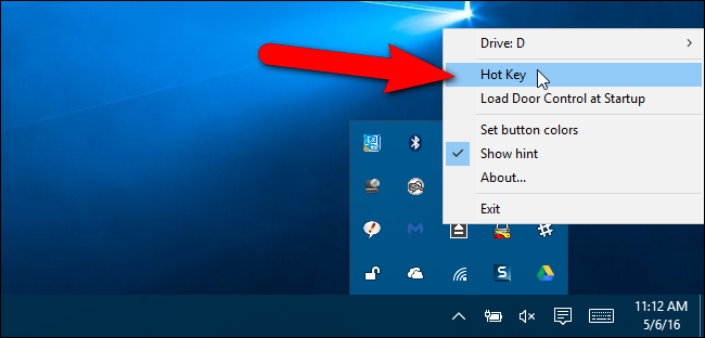 Выбор опции Hot Key в меню