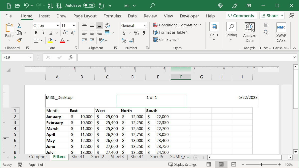 Edited a header in Excel
