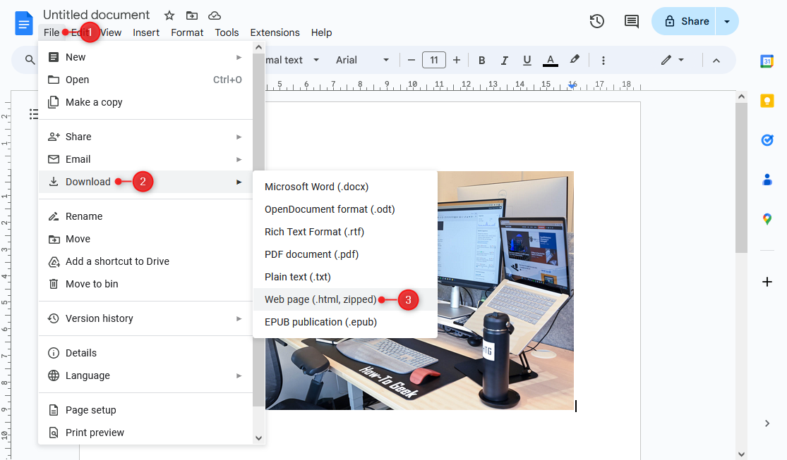 Сохранение Google Doc как веб‑страницы.