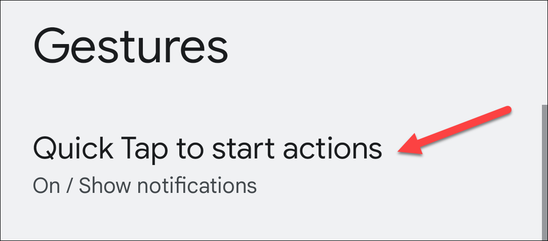 Параметр Quick Tap для запуска действий.