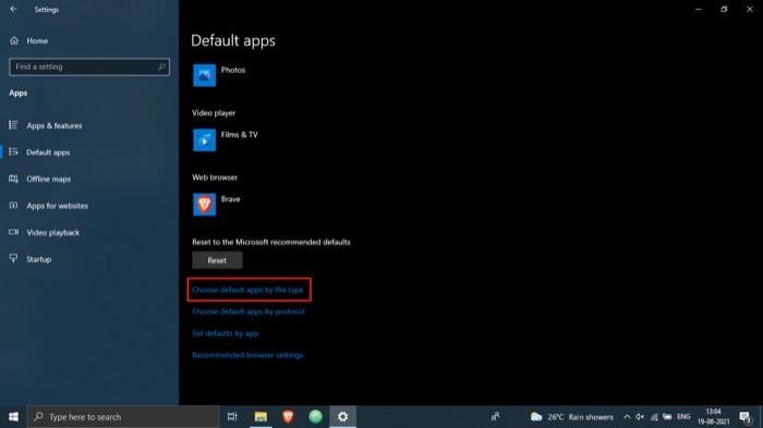 Выбор приложений по типу файла в Параметрах Windows 10