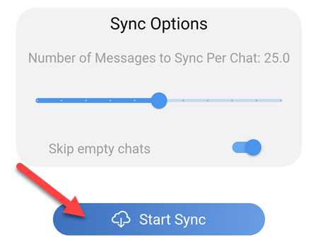 Нажмите «Start Sync» для начала синхронизации