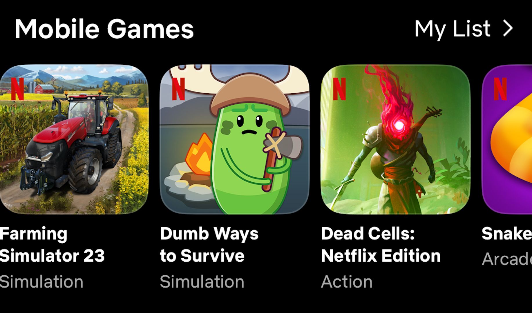 Категория мобильных игр в приложении Netflix.