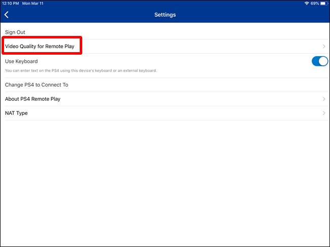 PS4 Remote Play settings on iOS