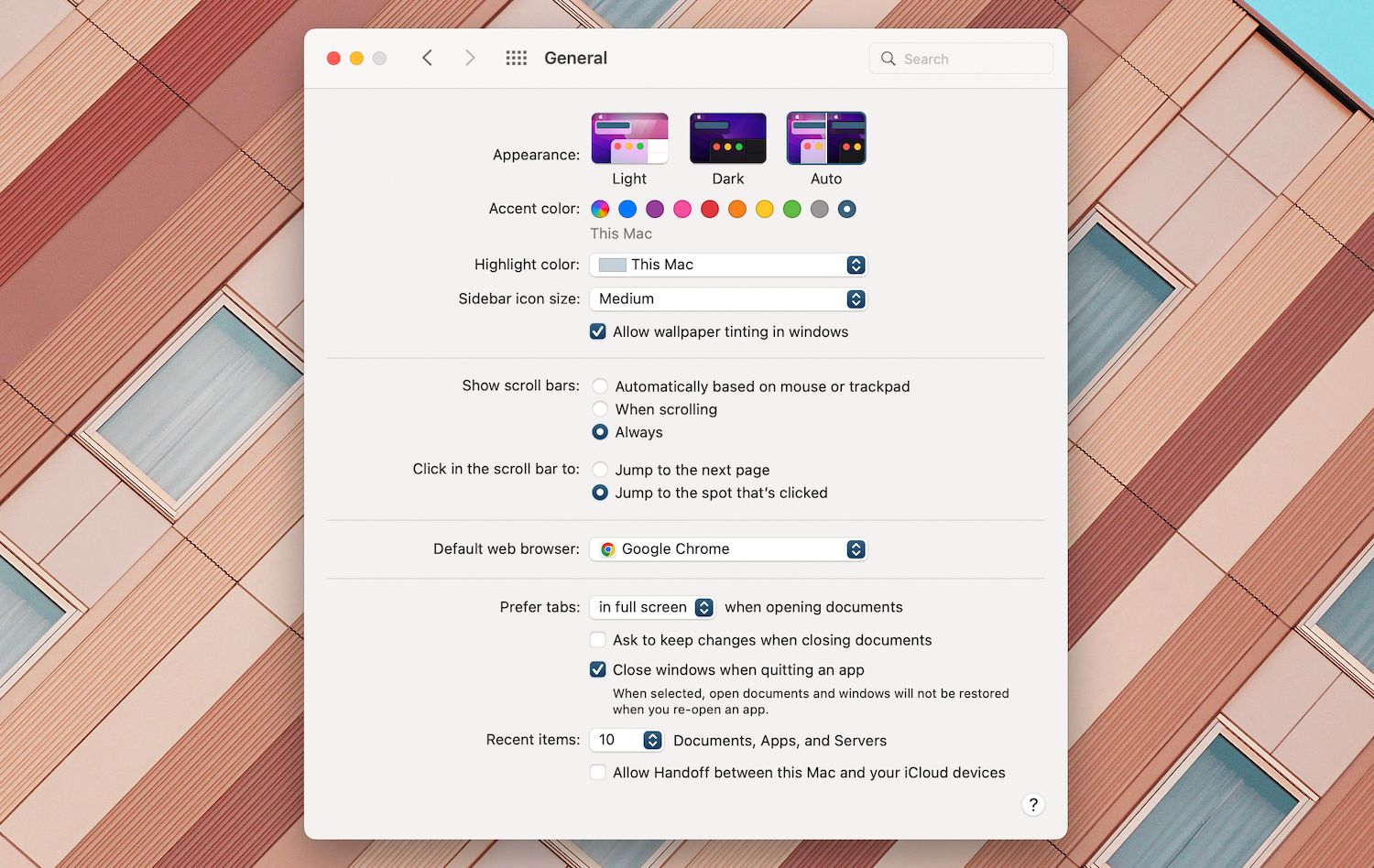 General preferences on a Mac.