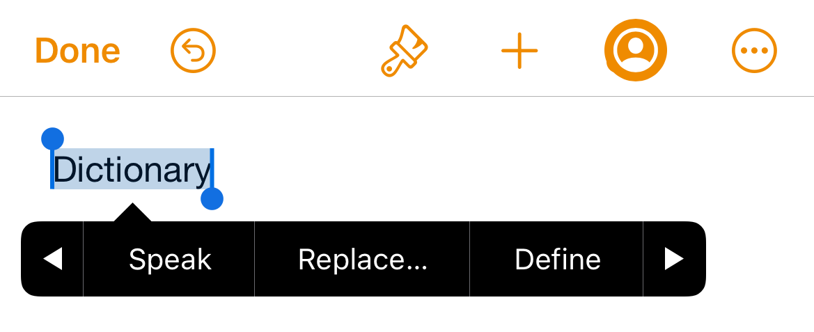 Опция Определить в Pages на iPhone