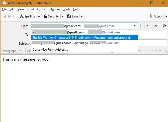 Выбор идентичности в поле От