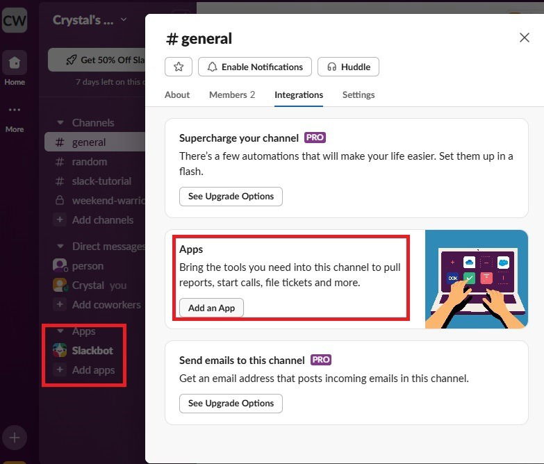 Два способа добавить приложения в Slack.