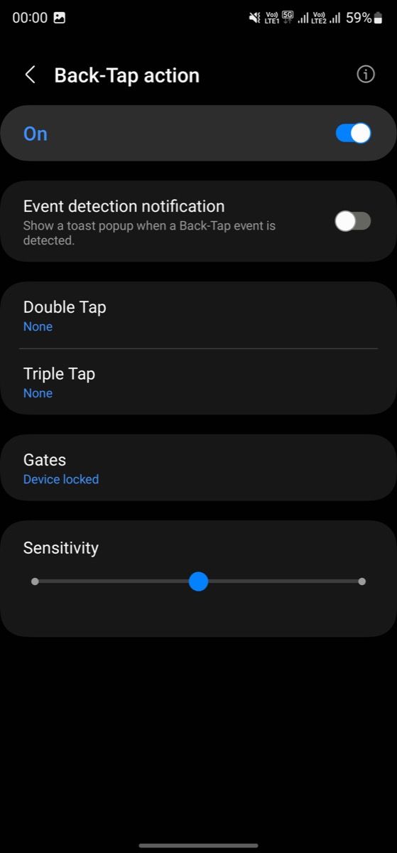 Включение действия Back‑Tap в RegiStar