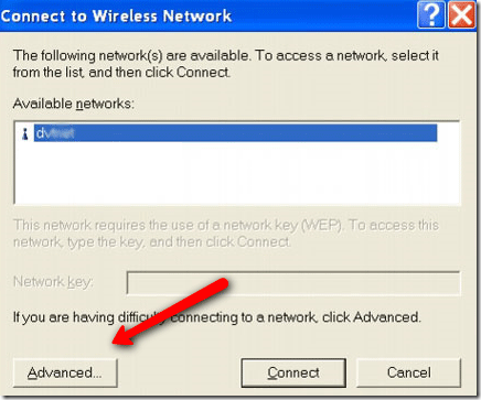 Настройка ad hoc сети - окно выбора сетей