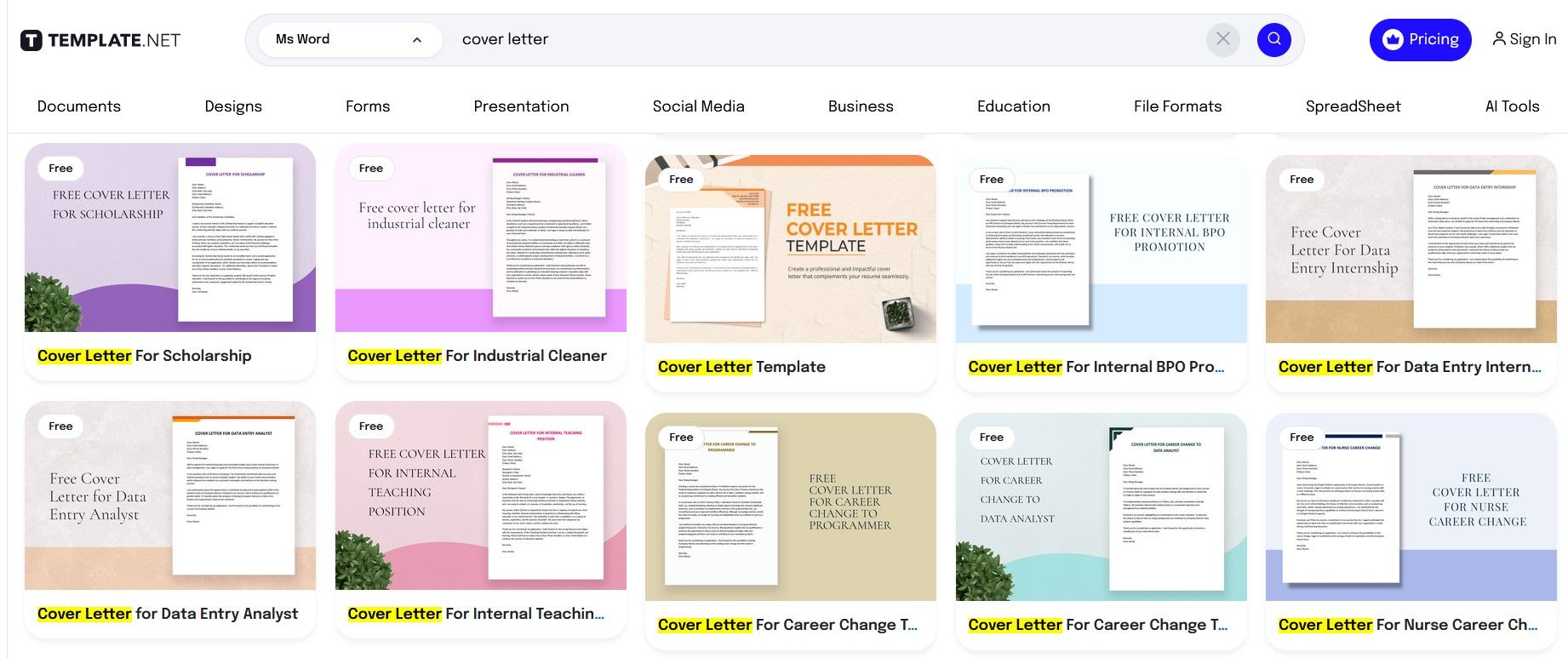 Ассортимент сопроводительных писем для MS Word на Template.net