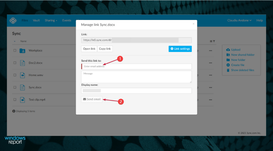 Опция Управлять расшариванием команды в меню файла Sync
