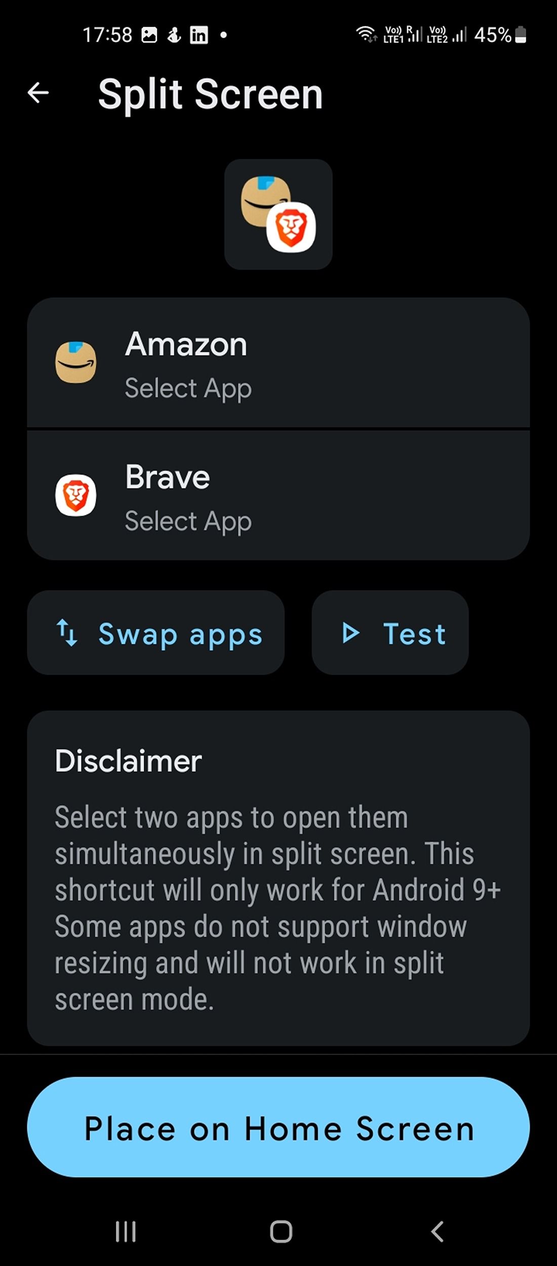 Разделённый экран в Shortcut Maker