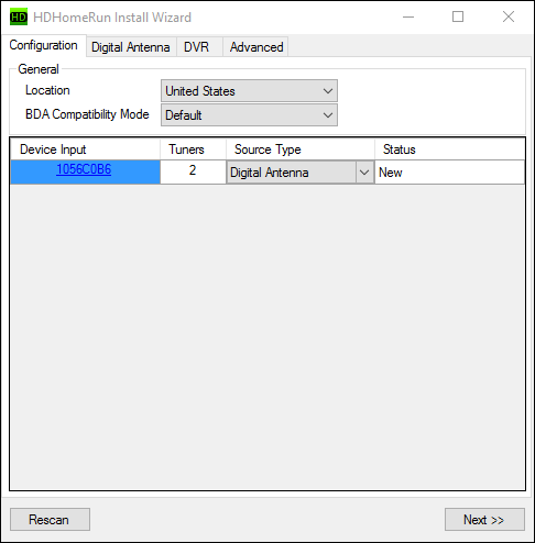 Список устройств в панели HDHomeRun после обновления
