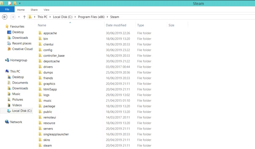 Suppression du dossier appcache dans le dossier Steam