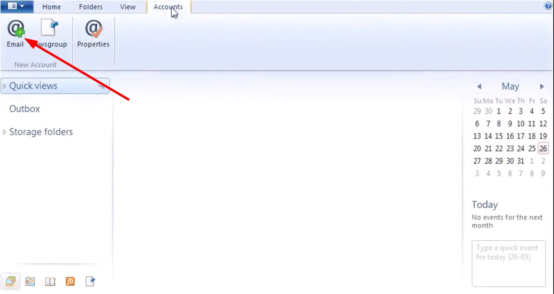 Кнопка 'Email' при добавлении учётной записи