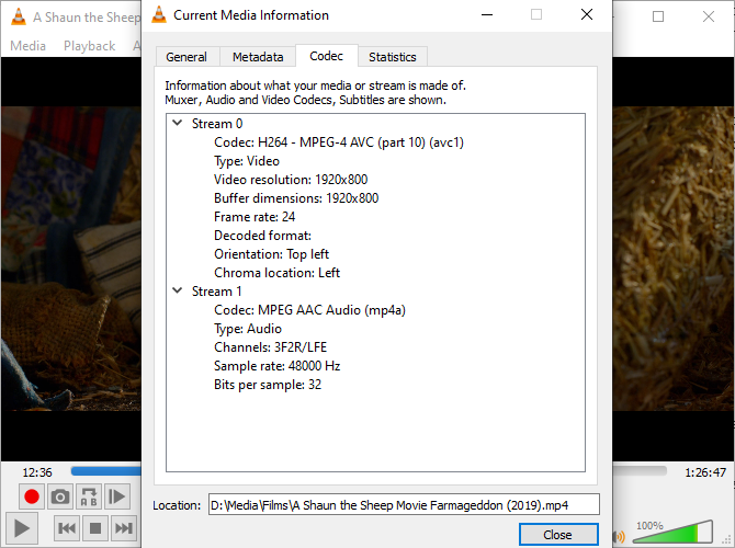 Информация о кодеке в VLC для проверки поддержки декодирования
