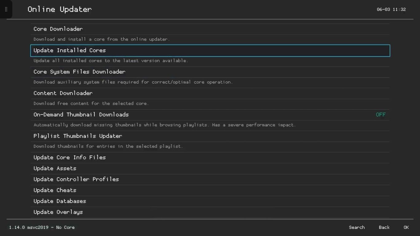 Опция Update Installed Cores в Online Updater выделена