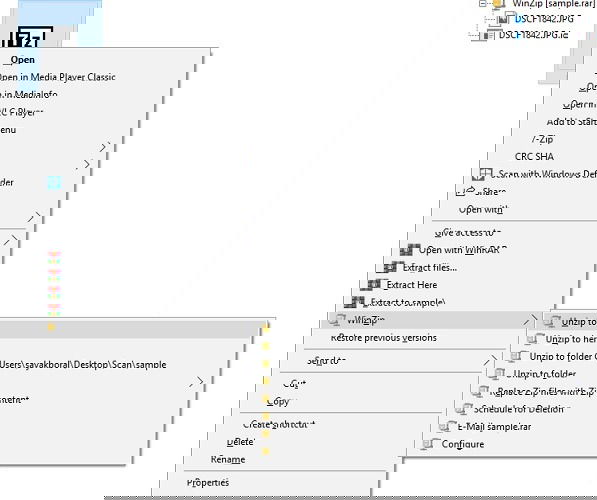 WinZip: извлечение содержимого RAR в ту же папку