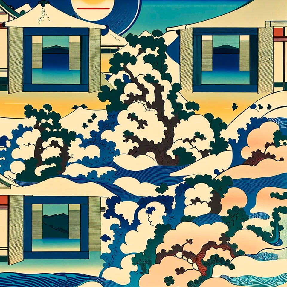 QR Code in the style of colorful traditional Japanese art.