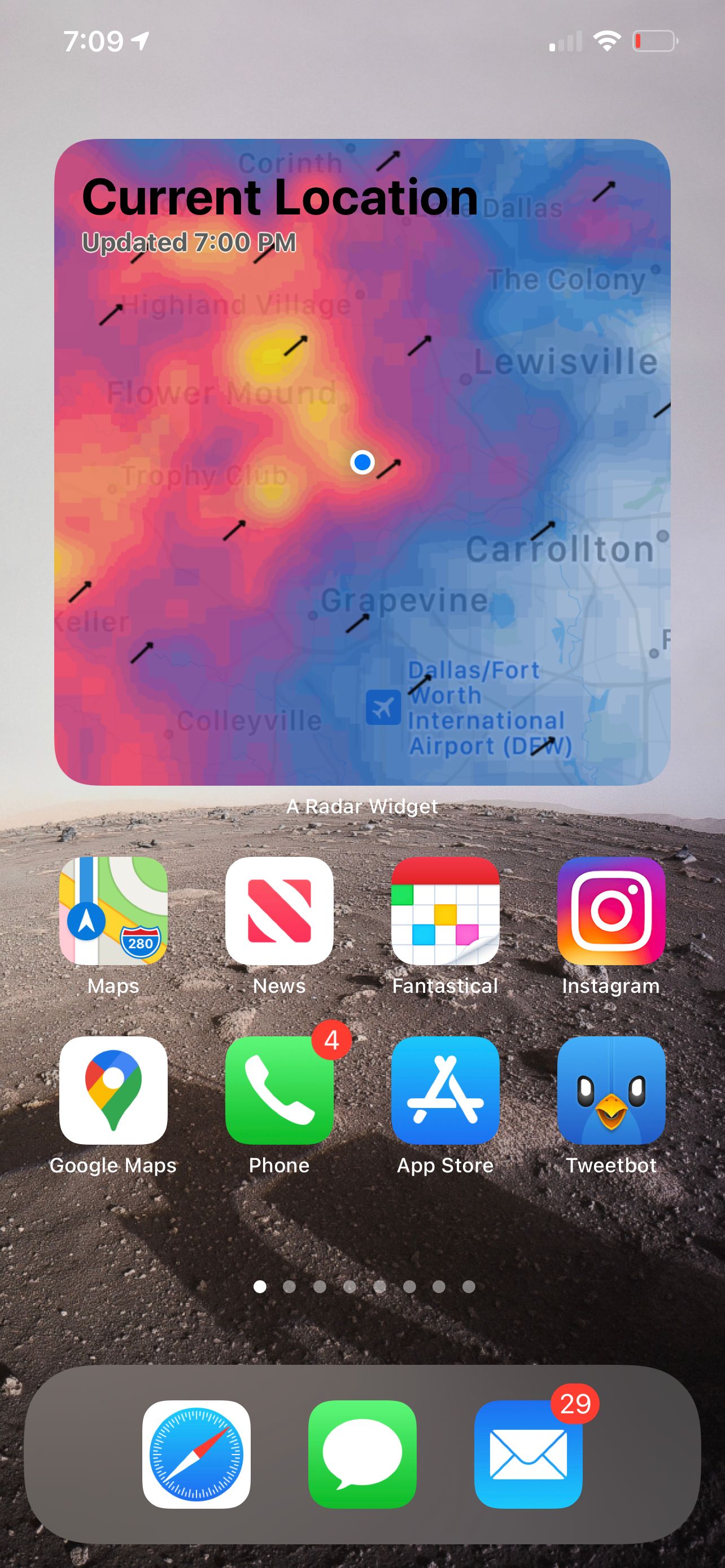 Большой виджет Weather Radar с глобальным обзором.