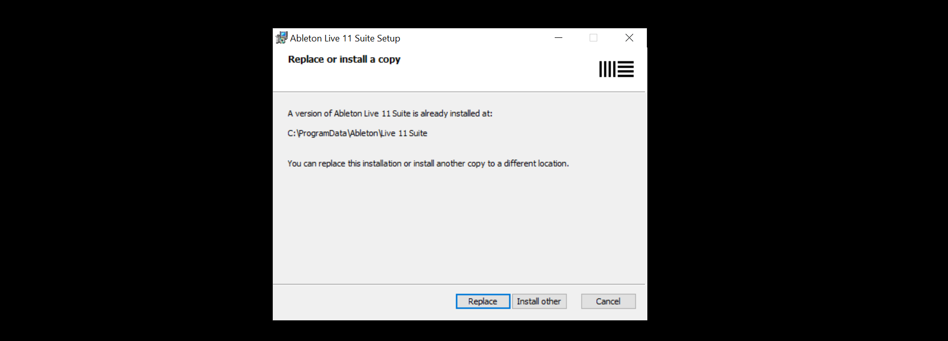 Окно установщика Ableton на Windows
