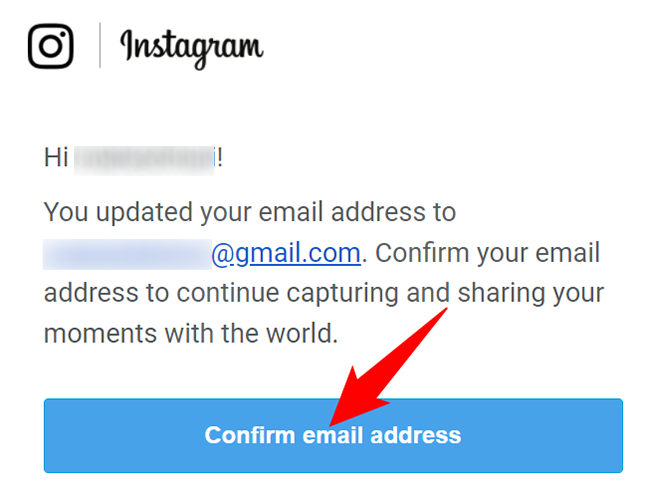 Нажмите «Подтвердить адрес электронной почты» в письме от Instagram