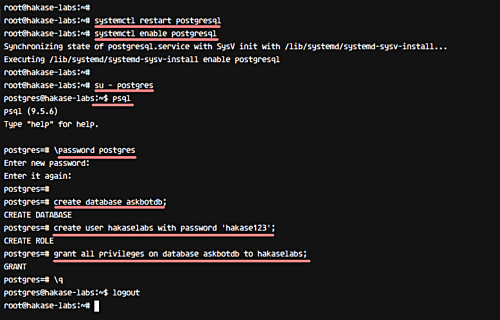 Создание базы данных и пользователя в psql