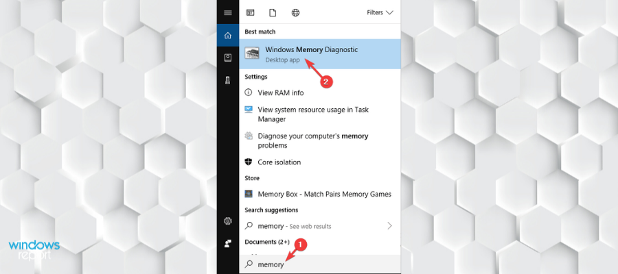 Поиск в Cortana: Windows Memory Diagnostic