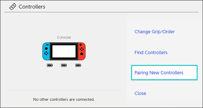 Экран парирования контроллеров Nintendo Switch