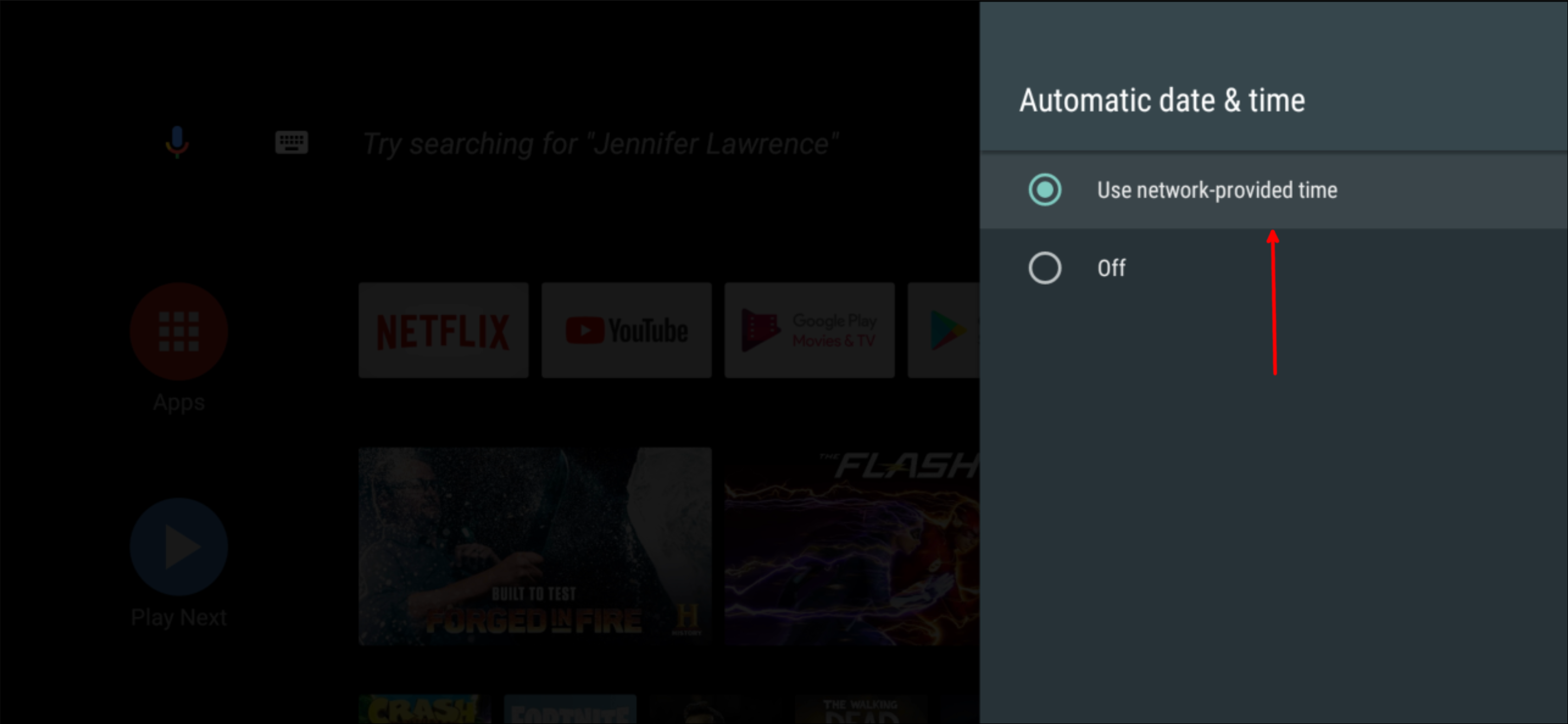 Подтверждение сетевого времени на Android TV