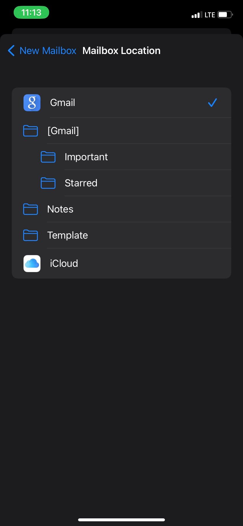 Выбор местоположения почтового ящика в iOS Mail
