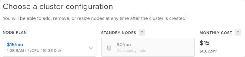 Screenshot of DigitalOcean database cluster resource options