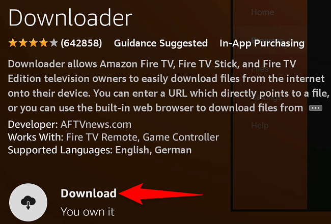 Кнопка загрузки приложения Downloader на странице магазина.